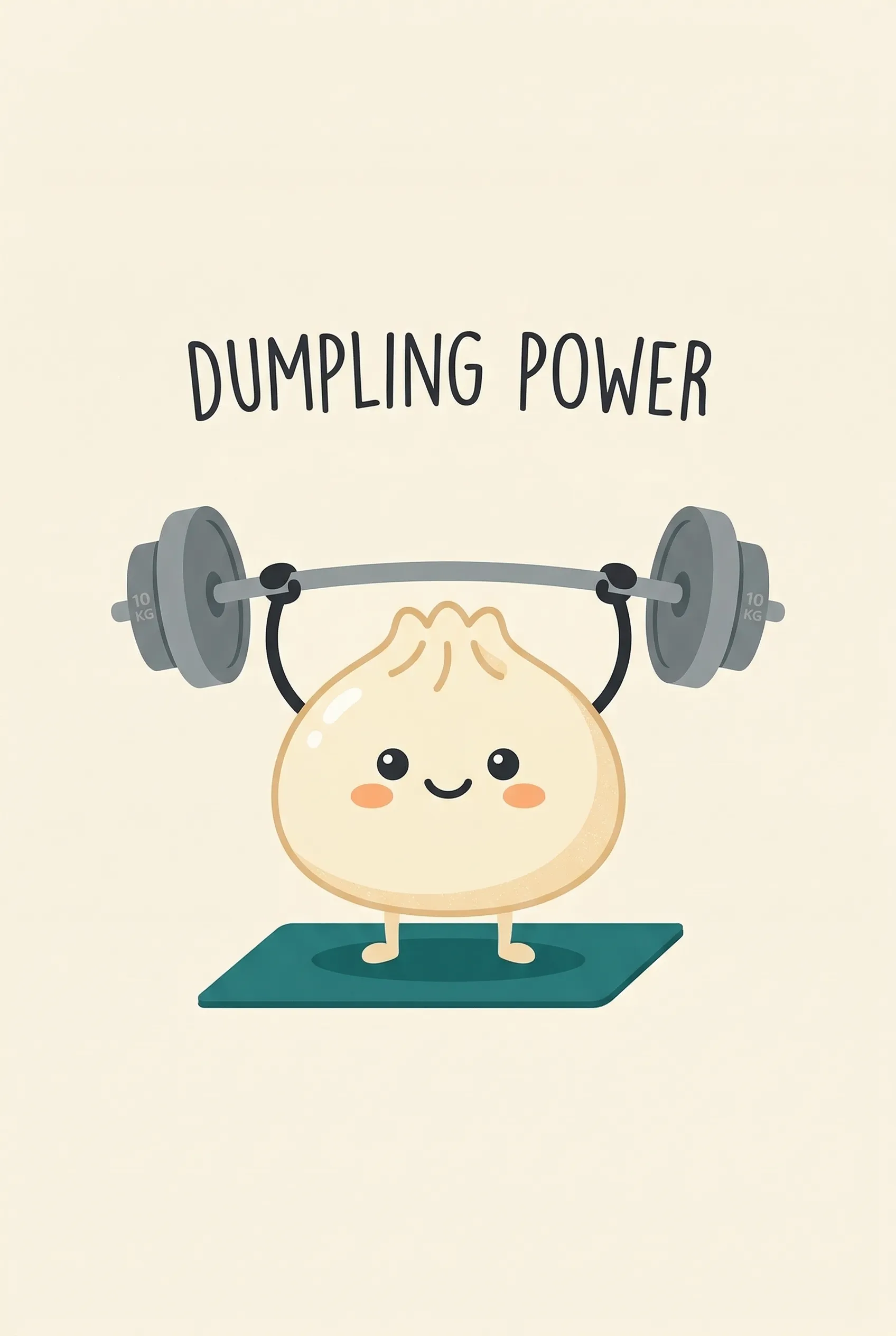 A cute minimalist graphic of a dumpling lifting weights.
