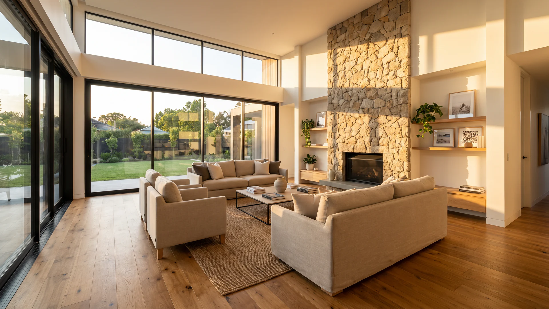 Contemporary living room staged for a real estate listing concept.
